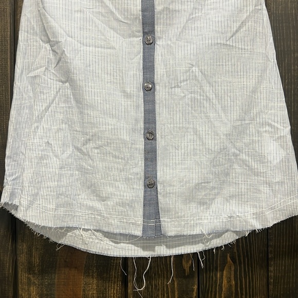 Pharaoh Top NWT 0 Chambray Blue Striped Button Up Japanese Boho Office Neutral - Picture 2 of 8